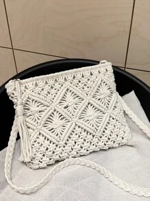 Bohemian Style Fringed Woven Bag, Fashion Women's Shoulder Bag, Suitable For Travel, Shopping, Commute, Can Fit Phone & Cosmetics, Retro Ladies Handbag