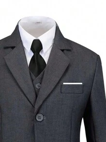 Boys Suits 2-Pieces Suit Set Toddler Tuxedos Dresswear Ring Bearer Outfit Wedding Blazer Pants Formal Suits For Kids Suits For Wedding Graduation Wedding Birthday Pageboy Dark Grey Size 4-16Y - 深灰色 - 查看 7