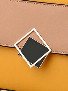 金属方形装饰手提包、拼色翻盖单肩包、女式带扣装饰单肩包、女式小号斜挎包和手提包、PU皮革翻盖钱包、史上最佳母亲节礼物 - 彩色 - 查看 9