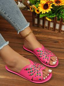 2024年夏季新款刺绣蜻蜓时尚百搭个性凉鞋 - 玫紅色 - 查看 5