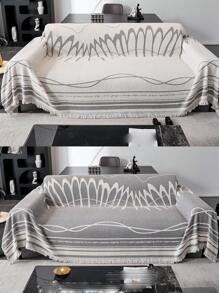 Chenille Double-Sided Sofa Cover With Line Design, European Simplistic Style, Durable, Dust-Proof And Multi-Functional Sofa Blanket Decor - Grey - View 6