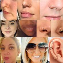 ADYJELY 3 件装防过敏不锈钢双环鼻环套装鼻中隔穿孔软骨耳环，扭曲鼻环圈，螺旋鼻环，适合女孩的最佳礼物，鼻孔穿孔首饰分段响片环鼻中隔海螺耳轮软骨鼻环黑环 0.8 毫米唇环，软骨环 Rook 耳环耳屏鼻中隔穿孔鼻环海螺耳甲耳，黑色耳垂耳环，女性身体穿孔首饰 - StyleX - 查看 8