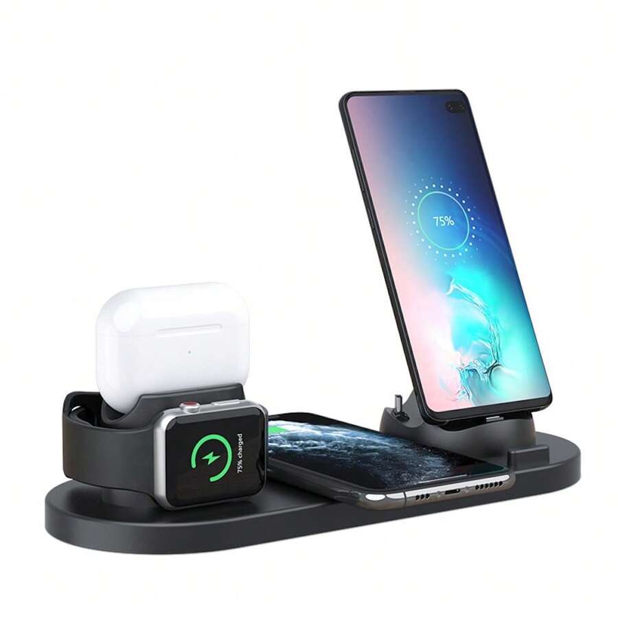 Bộ sạc không dây 6 trong 1 có sạc nhanh 15W Tương thích với iPhone/Apple Watch/AirPods, Đế sạc đa chức năng
