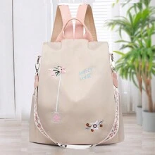 Mochila de Viagem Casual de Tecido Oxford com Bordado Floral e Moda Feminina para Mulheres, Mochila para Estudantes do Ensino Médio/Faculdade com Grande Capacidade