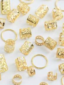 80pcs Metal Hair Braid Rings, DIY Hair Braiding Accessories, Gold & Silver Color Hair Accessories, Festival Headwear - Multicolor - View 3