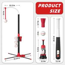 3 In 1 T Ball Set - Adjustable Height, Hanging Tee Ball Set With Automatic Pitching Machine/6 Balls/Retractable Bat, T Ball Stand Suit For Outdoor, Sport Toys Gifts For Kids Girls Age 3+ - Red - View 9
