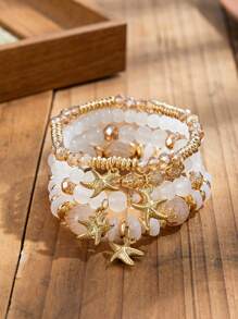 4pcs Bohemian Style Jewelry Set, Ocean Starfish Pendant Multi-Layer Beaded Bracelet For Daily Wear - Bohemia - View 15