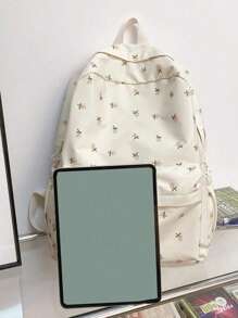 花卉圖案功能背包，畢業生、十幾歲的女孩、大一、大二、大三和大四的大學生、中學、高中學生都適用，適用於戶外、旅行和返校，學校背包，大容量，可放置筆記本電腦，便攜式，輕便，適合少女和女性大學生，適用於辦公室、大學、小學、中學、高中、工作、商務、通勤、體育場和運動場 - 米色 - 查看 3