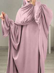 1pc Moisture-Wicking And Breathable Loose Comfortable Batwing Abaya, Suitable For Women's Daily Wear Without Headscarf Soft Hijab,Women Veil - 彩色 - 查看 3
