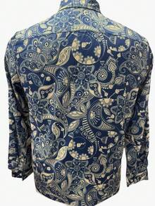 Men's Long Sleeve Paisley Print Shirt - Royal Blue - View 2