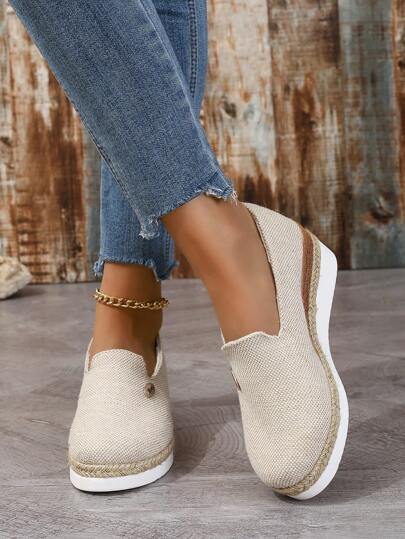 Plus Size Thick-Soled  Rope Casual Fashion Loafers Slip-On Women's Shoes
