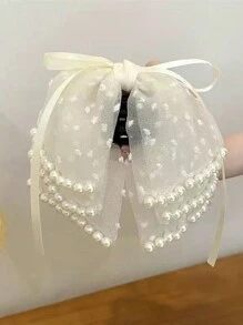 1 buc agrafă de păr cu panglică decorată cu perle artificiale, cu mai multe straturi, cu fundă, elegantă și grațioasă pentru femei, potrivită pentru purtare zilnică, timp liber, petreceri și alte ocazii de Ziua Îndrăgostiților, gheare de păr pentru Ziua Îndrăgostiților, agrafe pentru gheare, agrafe de păr, agrafă de păr cu maxilar, cleme de păr, agrafă de păr, prinzătoare de păr