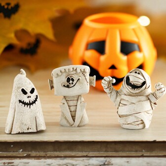 1pc Pumpkin Head Mummy Ghost Clockwork Girl Happy Halloween Resin Ornaments Crafts Sculpture Office Desk Living Room Dining Table Decor Car Ornaments Home Decoration Best Gifts Birthday