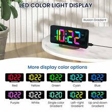 1pc Digital Alarm Clock For Bedroom With Colorful Dynamic RGB Night Light/Color Adjustable,7" Nightstand Clock With USB-C Charger Port,LED Large Display Clock For Teens.(White-Black) - Multicolor - View 3