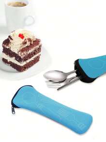 1PC Cutlery Storage Bag,Zipper Cutlery Storage Bag Stainless Steel Spoon And Chopsticks Travel Portable Multicolor Bag, Reusable Flatware Storage Pocket ,Perfect For Outdoor Travel Camping OfficeInsulatedLunch BagWomanLunch Box Bag For Women LadiesSchool Supplies Stuff Accessories - Black and White - View 7