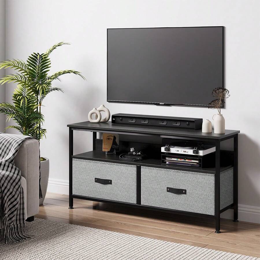50-Inch TV Stand Dresser With Storage - Small-Space Entertainment Center For Bedroom, Drawers And Shelves, Ideal TV & Media Console For Living Room - 黑色 - 查看 1