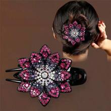 1 pièce Attache à cheveux fleur strass, douce, cool, haut de gamme, élégante. Pince à cheveux pour coiffure relevée de femme, convient pour un port quotidien, à la maison, en extérieur, pour aller travailler, en rendez-vous, décontracté, au bureau. Barrettes à cheveux pour la Saint-Valentin