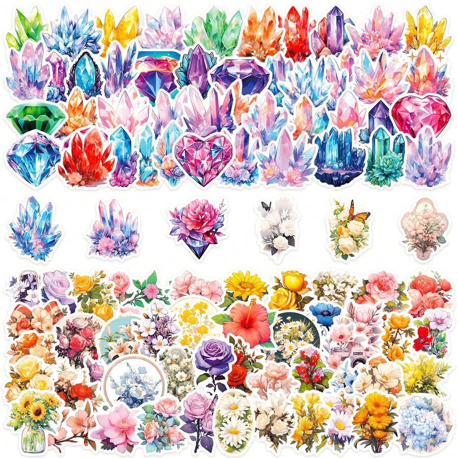 100pcs Aesthetics Stickers, Beautiful Flowers Vinyl Waterproof Stickers For Teens Adults
