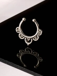 1pc Minimalist Vintage Metal Personalized Floral Fake Nose Ring, Adjustable Opening - Nose Ring - View 3