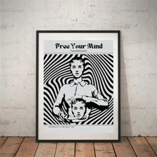 1入厚帆布油畫，升級捲裝包裝，防水抗光抗氧化，復古迷幻黑白壁畫，釋放您的思維，家居裝飾，無框 - 彩色 - 查看 1