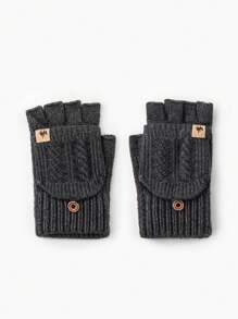 1pair Women's Dark Colored Warm & Simple Fingerless Gloves, Suitable For Winter Travel - Multicolor - View 6