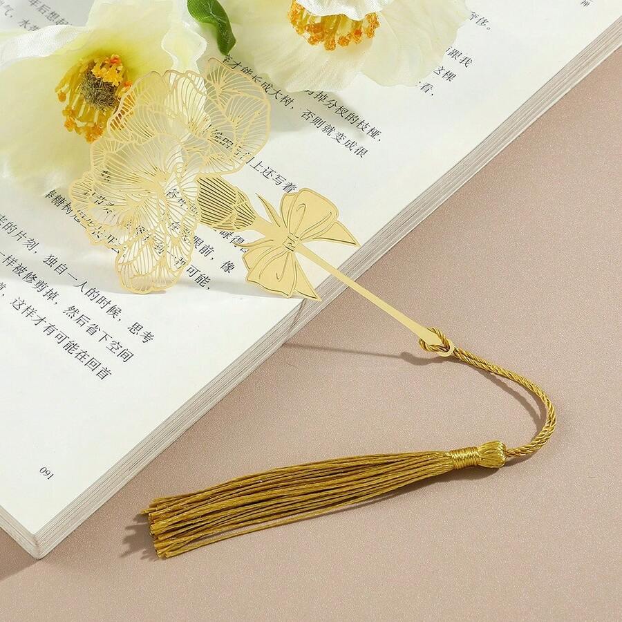 1入組金屬植物葉脈書籤，復古文學中空四季植物設計，適合做為老師和學生的禮物，金屬書籤 - 金色 - 查看 1