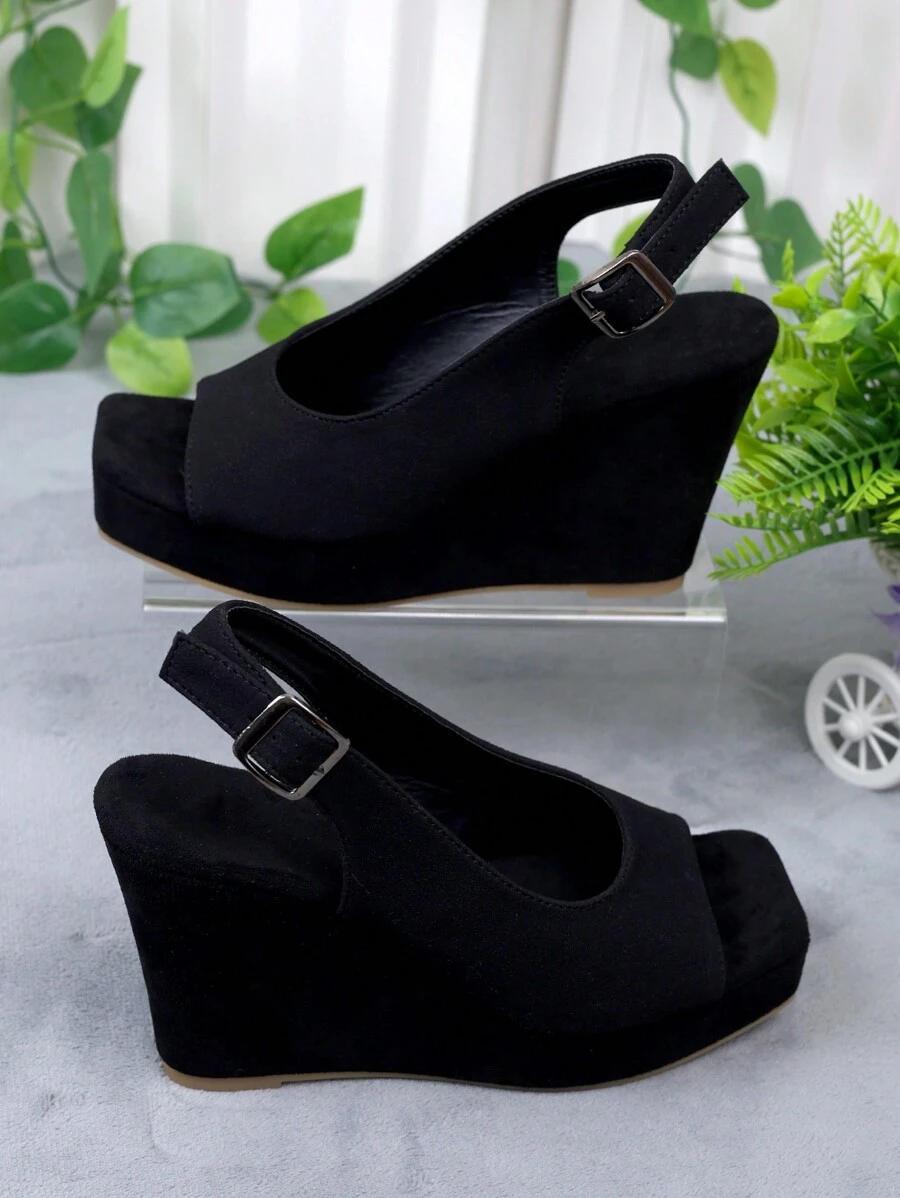New Thick Platform Wedge Sandals Peep Toe Fashion Slip-On Waterproof High Heel Shoes For Women, Suitable For Spring, Summer And Autumn - Black - View 1