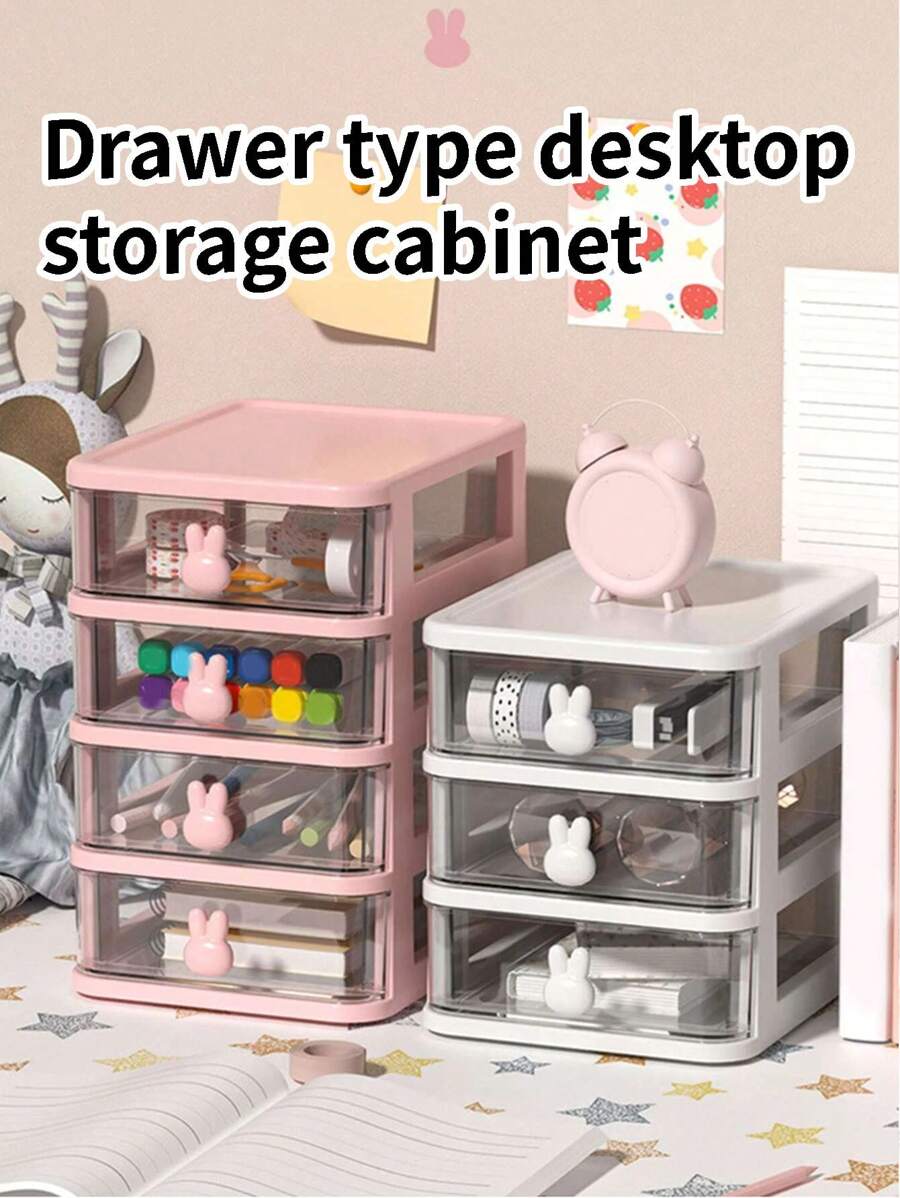 1pc Cartoon Desktop Plastic Storage Box With Transparent Mini Drawers, Rabbit Shaped Multi-Tier Drawer Storage Rack, Stationery Organizer, Sundries Storage Box, Rabbit Stationery Organizer, Portable Travel Storage Box, Suitable For Stationery, Brushes, Jewelry, Contact Lenses, Watches, Bracelets, Pendants, Hair Clips, Hair Bands, Brooches, Earrings, Lipsticks, Festival Gifts Valentine Day
