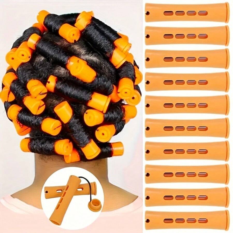 20pcs Orange Perm Rods Set For Natural Hair, Plastic Cold Wave Rods, DIY Hair Styling Tools For Women - Orange - View 1