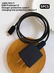 5pcs Black TPU Shockproof Charger Protective Case With Data Cable Winder, Compatible With Apple 18W/20W Charger Cable Protector, Charger Protector
