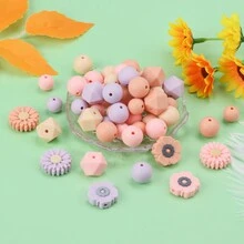 54pcs Daisy Flower Silicone Focal Beads With Rose Pink Round Hexagon Loose Spacer Beads Silicone Beads Bulk Jewelry Making Diy Bracelet Keychain Bead Pen Handmade Accessories - Daisy Rose Bulk Beads Mixed - View 6