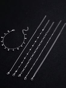 Bộ 6 vòng tay nữ hạt rỗng màu bạc đơn giản và sành điệu, thích hợp cho trang phục thường ngày của phụ nữ, chụp ảnh dạo phố, đi biển, hẹn hò, quà tặng và phụ kiện lễ hội - Bạc - Xem 3