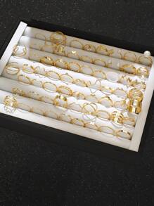 64-20 chiếc nhẫn xếp chồng thời trang tinh tế với thiết kế hình trái tim, hình giọt nước, hình bướm, hình học, hình tròn, hình lá, ngọc trai giả, vô tận, lượn sóng, bắt chéo, bện và băng rộng, hoàn hảo cho ngày lễ, tiệc tùng, hẹn hò và đeo hàng ngày (Không bao gồm hộp) Ngày lễ tình nhân, mẹ, mẹ, ngày của mẹ, quà tặng - Vàng - Xem 4