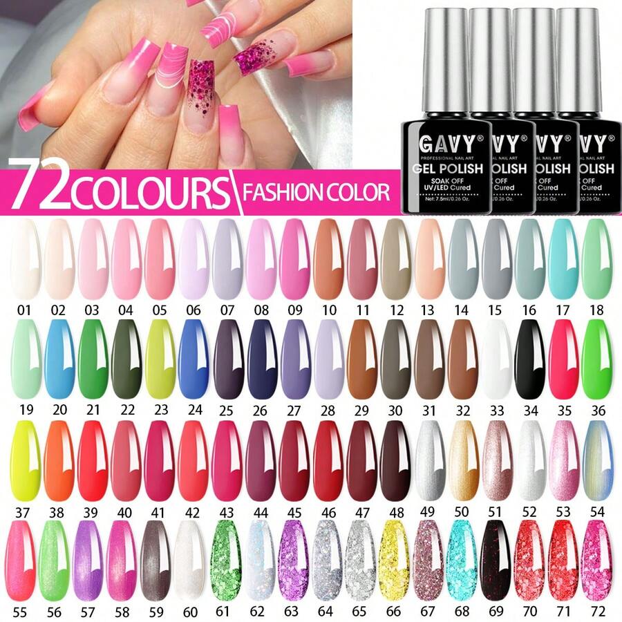 全新GAVY 12/Set 彩色/粉紫/Y2K凝膠指甲油套裝，包含底膜，無擦拭完成劑，哑光和光面完成劑，12色凝膠指甲油DIY入門套裝，禮物套裝