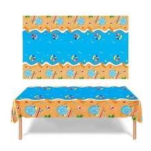 1pcDisposable Summer Pool Party Tablecloth, PE Material Wave Printed Table Cover For Party Decorations - Multicolor - View 8