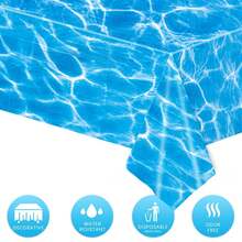1pcDisposable Summer Pool Party Tablecloth, PE Material Wave Printed Table Cover For Party Decorations - Multicolor - View 6