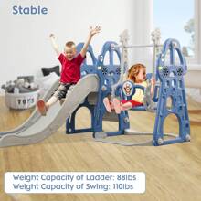 Toddler Slide And Swing Set 4 In 1 Toddler Playground With Swing Slide Climber And Basketball Baby Slide For Boys And Girls Backyard Playsets For Kids Indoor And Outdoor - Blue - View 6