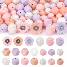54pcs Daisy Flower Silicone Focal Beads With Rose Pink Round Hexagon Loose Spacer Beads Silicone Beads Bulk Jewelry Making Diy Bracelet Keychain Bead Pen Handmade Accessories - Daisy Rose Bulk Beads Mixed - View 2