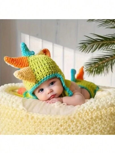 婴儿卡通狮子/恐龙造型新生儿摄影服装，婴儿针织拍照道具，婴儿洗礼家庭装饰礼物，婴儿洗礼复活节礼物，适合女孩/男孩的物品