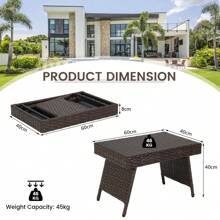 Patio Wicker Folding Coffee Table, Outdoor Wicker Side Table For Poolside, Backyard, Balcony, Garden - Brown - View 3