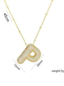 1 Peça de Novo Colar de Pingente de Letra A-Z com Micro Pavé de CZ de Luxo, Colar de  de Letra de Nome Inicial masculino e feminino, eletroplatedo com ouro de 18k.