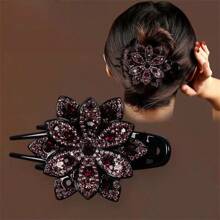 1 pièce Attache à cheveux fleur strass, douce, cool, haut de gamme, élégante. Pince à cheveux pour coiffure relevée de femme, convient pour un port quotidien, à la maison, en extérieur, pour aller travailler, en rendez-vous, décontracté, au bureau. Barrettes à cheveux pour la Saint-Valentin