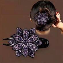 1 pièce Attache à cheveux fleur strass, douce, cool, haut de gamme, élégante. Pince à cheveux pour coiffure relevée de femme, convient pour un port quotidien, à la maison, en extérieur, pour aller travailler, en rendez-vous, décontracté, au bureau. Barrettes à cheveux pour la Saint-Valentin