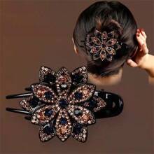 1 pièce Attache à cheveux fleur strass, douce, cool, haut de gamme, élégante. Pince à cheveux pour coiffure relevée de femme, convient pour un port quotidien, à la maison, en extérieur, pour aller travailler, en rendez-vous, décontracté, au bureau. Barrettes à cheveux pour la Saint-Valentin