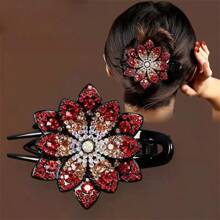 1 pièce Attache à cheveux fleur strass, douce, cool, haut de gamme, élégante. Pince à cheveux pour coiffure relevée de femme, convient pour un port quotidien, à la maison, en extérieur, pour aller travailler, en rendez-vous, décontracté, au bureau. Barrettes à cheveux pour la Saint-Valentin
