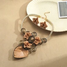 1 套个性化夸张花朵设计锌合金装饰万圣节礼物复古项链，非常适合女性日常佩戴和通勤 - 主圖款 - 查看 8