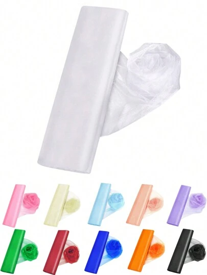 1 件 10 米欧根纱薄纱透明面料背景窗帘，现代欧根纱户外派对装饰椅子装饰新娘横幅，适用于婚礼、生日派对、派对装饰，