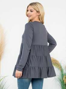 Solid Long Sleeve Tiered Top - GREY DARK - View 2