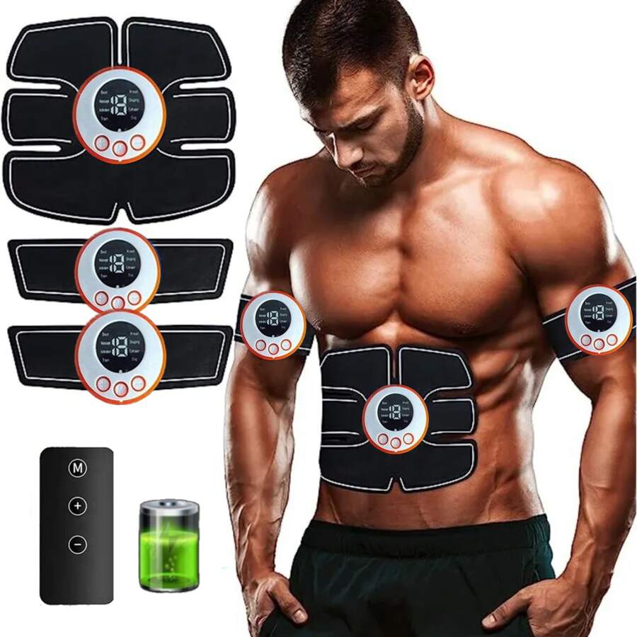 USB Rechargeable Wireless EMS Muscle Stimulator ABS Abdominal Muscle Trainer Toner BodyHip Trainer   Unisex - Black - View 1