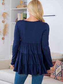 Solid Long Sleeve Tiered Top - NAVY - View 2